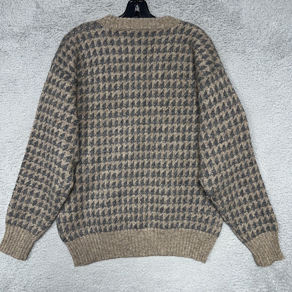 VTG Mountain Express Sweater Men's Sz M Beige Houndstooth Pure Wool Grandpacore - Picture 2 of 6